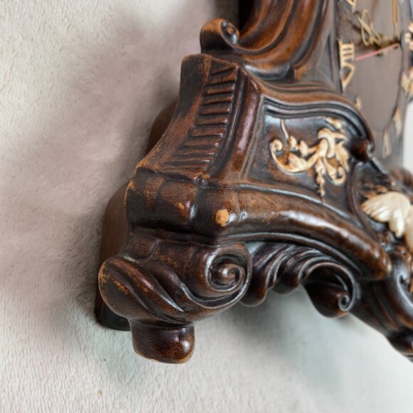 Arnel’s Vintage Hand Painted Wood-Look Ceramic Mantel Victorian Clock 10”H - Picture 5 of 16